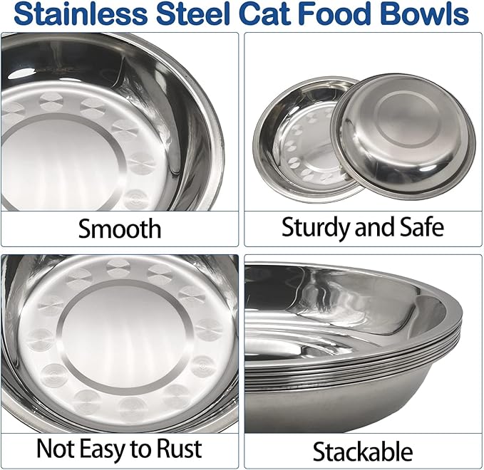 kathson 8 Pcs Stainless Steel Cat Food Bowls, Replacement Whisker Relief Cat Metal Dishes, Shallow Wide Cat&Dog Food and Water Bowl Suitable for Pet Feeding Stand, Dishwasher Safe (7.88 Inch Dia.)