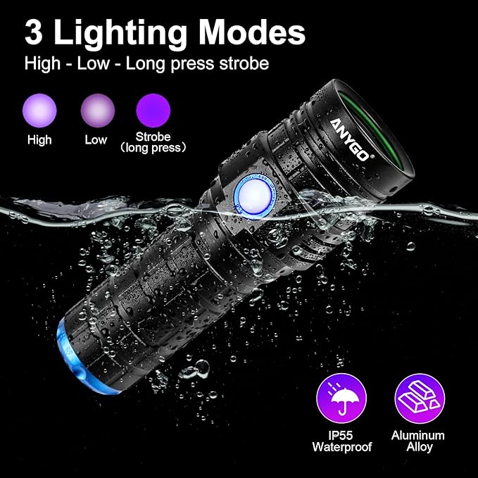 395nm Black Light Flashlight, 30W Rechargeable UV Flashlight, Ultraviolet Bright UV Led Torch for Pet Urine & Bed Bug Detector, Dry Stains, Ore and Jade, Durable and Strong (395 nM)
