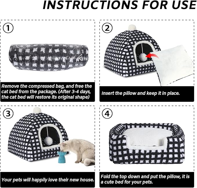 Cat Bed Cave for Indoor, Suitable for Cat Dome Bed, Hideaway Bed for Indoor Cats with Removable Mattress for Kittens.Cat Tent House for Dual Use (17"x17")