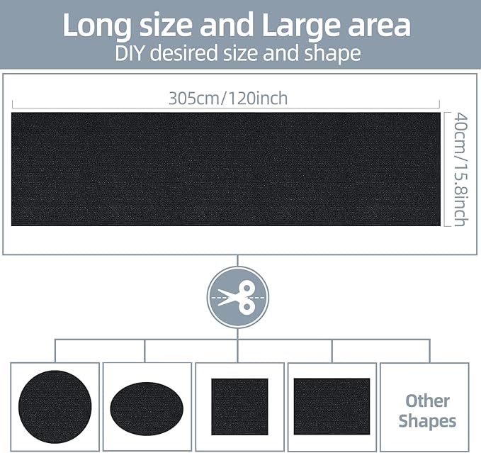 Cat Scratch Mat 120"x15.8",Cat Scratch Carpet Trimmable Self-Adhesive Cat Scratch Pad,Decorative Cat Tree Shelf，Cat Wall，Cat Scratching Post,Cat Couch Protector(Black)