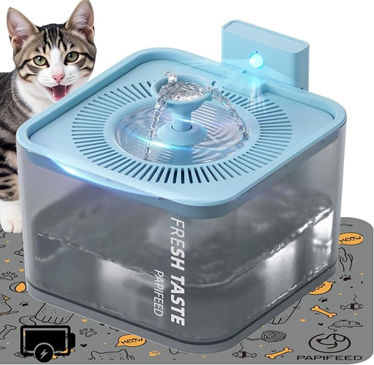 PAPIFEED Wireless Cat Water Fountain, 106oz/3L Battery Operated Pet Water Fountain Cordless for Cats Indoor, Automatic Cat Drinking Dispenser with Motion Sensor, Leak-Proof Silicone Pad Included Cyan
