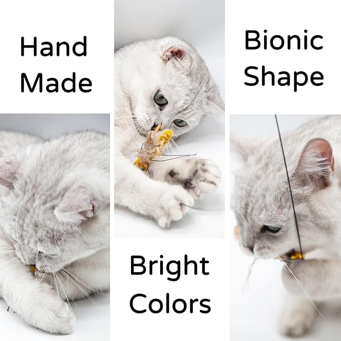 Cat Insect Replacements for Wand Toy, Bugs Refills with Bells, Feather Wand Attachments for Teaser, Suction Cup Toys, Ideal for Indoor Cat Enrichment & Hunting Instincts (5 PCS)