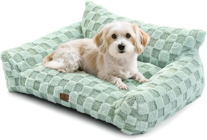 Cat Bed Cat Couch for Puppy and Kitten, Fluffy Pet Sofas Medium Dog Sofa Bed, Supportive Cats Sofa for Indoor Cats, Washable Cover & Non-Slip, 32 inch, Green