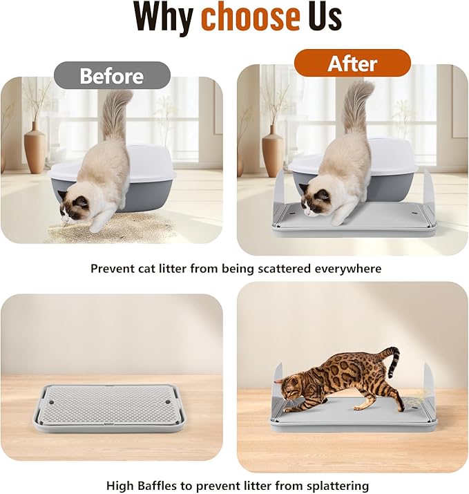 Cat Litter Box Step with Removable Splash-Proof Baffles, Large Pet Ramp for Litter Box with Filter Function Double Layer Cat Pedal Footrest Splash-Proof Easy to Clean (Light Grey)