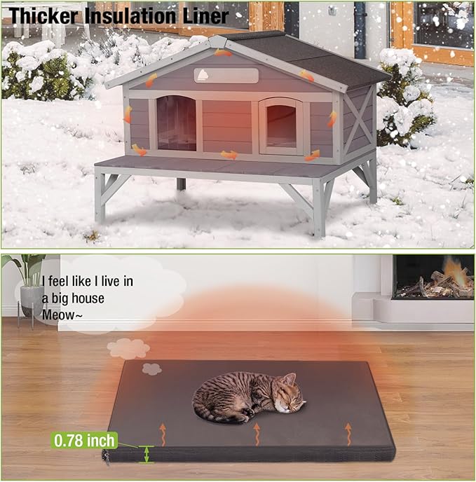 GUTINNEEN Insulated Outdoor Cat House Outside Feral Cat Shelter Weatherproof with Insulated Liner, Large Porch, Escape Door and Name Plate 43.5" L