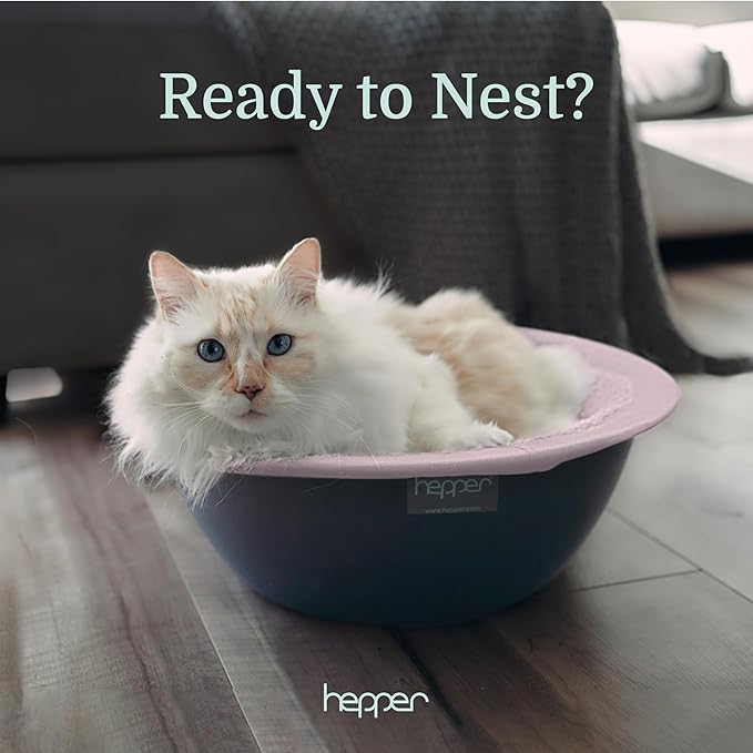 Hepper Cat Nest - Washable Cat Bed with Removable Fluffy Fleece Liner - Cozy Comfy Calming Cat Bed Round Shape - Cat Warming Bed - Donut Cat Bed Desk Ready - Small Cat Bed for Indoor Cats (Grey/Pink)