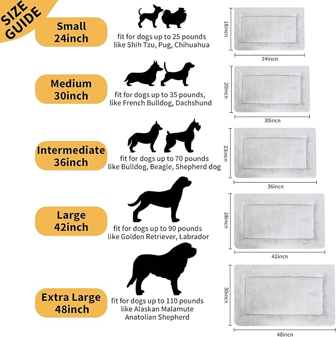 Washable Dog Crate Pad, Ultra Soft Dog Bed for Large Dogs, Anti-Slip Kennel Pad for Dogs Cozy Sleeping Mattress, Travel Flat Pet Beds for Indoor & Outdoor Pet (42" x 28", Grey