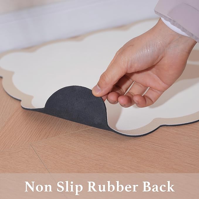 Ralxion Scalloped Dog Feeding Mat, Absorbent Mats for Dog Food and Water Bowl, Dispenser, Cute Elegant Aesthetic Khaki Beige Scallop Pet Placemat for Dogs, Cats, Puppy Accessories, 14" X 19”