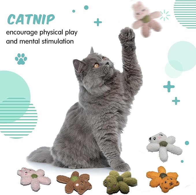 Cat Toys with Catnip Kitten Chew Bite Supplies Boredom Relief Fluffy Kitty Teeth Cleaning Chewing Cat Lovers Interactive Plush Gift (Bear&Bear)