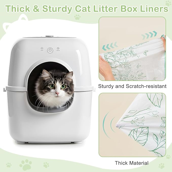 Glittme Cat Litter Box Liners, 30 Count Large Capacity Cat Litter Bags for Automatic Litter Robot 3/4, Thick Cats Kitty Litter Bags with Drawstring