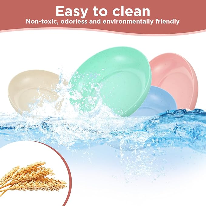 28 Pcs Whisker Fatigue Relief Cat Bowl, Shallow Wide Food Dish Cat Feeding Bowl for Kittens Ferrets, 5.5 Inch Wheat Straw, 4 Colors