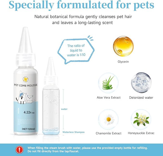 3-in-1 Pet Steam Brush Set for Dogs & Cats, Grooming Comb with Spray, Defur Tool, Water-Assisted Hair Removal, Spritz Brush, Multi-Purpose Kit, Undercoat Rake, Deshedding Brushes, Dematting Brush.