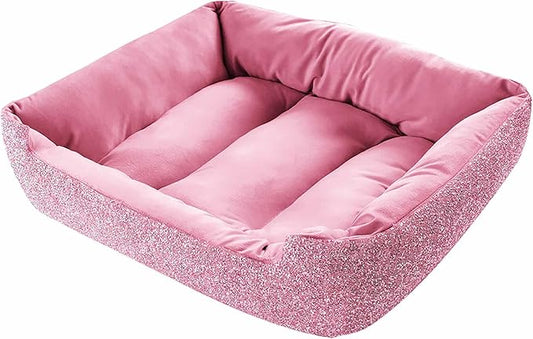 Pet Bed, Sparkling Rhinestones, Soft, Comfortable Velvet, for Lounging Dogs, Cats, Pets, Pink, Large, Sold Individually