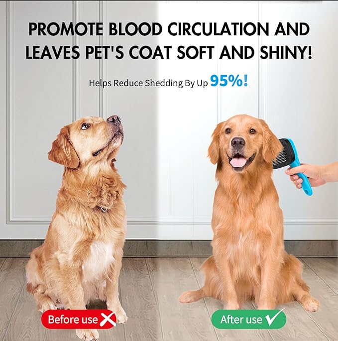 3 PCS Dog Grooming Brush Kit – Self Cleaning Slicker Brush for Shedding Short & Long Haired Dogs & Cats. Removes Loose Fur, Undercoat, Mats, Tangles for Small, Medium & Large Pets. Blue