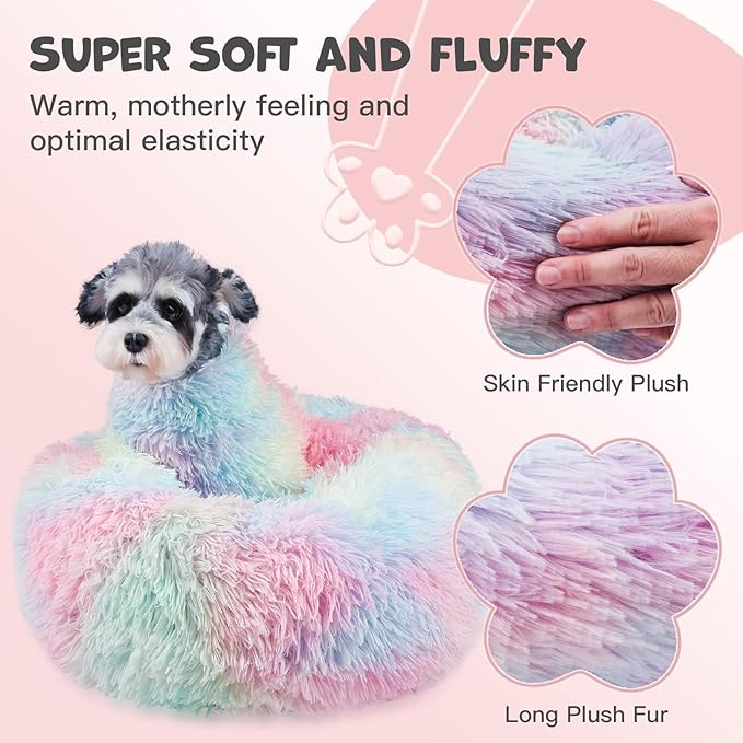 Himax Dog Beds for Large Dogs, Donut Dog Bed with Blanket Attached, Calming Round Dogs Beds Washable(20"/26"/35") Multicolor