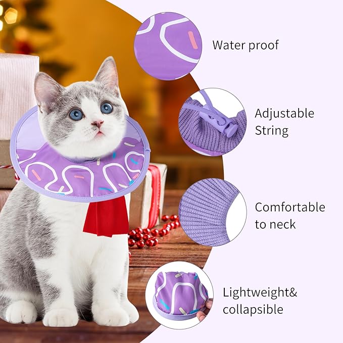 Cat Recovery Collar Lightweight Soft Cats Cone Cute Donut Shape Adjustable Fasteners Waterproof Pet Collar After Surgery to Prevent Licking for Kitten and Puppy (Purple, Extra Small)