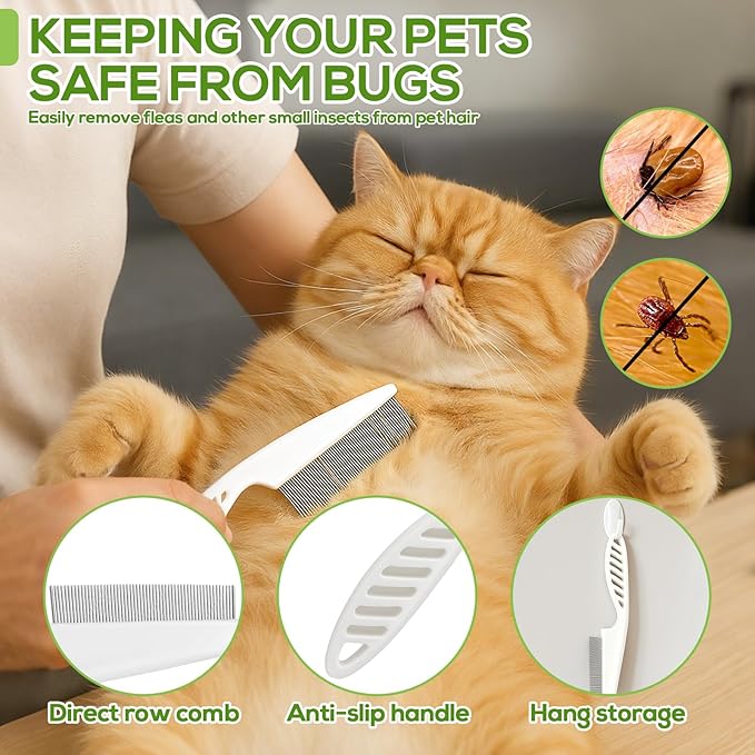 XANGNIER Rotatable Flea Comb for Cats Dogs Kittens Rabbit,Self Cleaning Pet Flea Comb Grooming Brush for Shedding and Detangling,Fine Tooth Tick Lice Comb for Short & Long Pet Hair Removal Tool,2 Pcs
