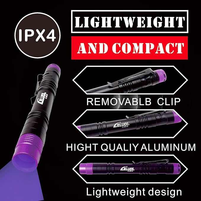 365nm UV Flashlight, Portable Black Light LED Flashlight, Mini Black Light for Pet Urine Detection, Handheld UV Flashlight for Resin Pet Urine Nails Money Pack of 2