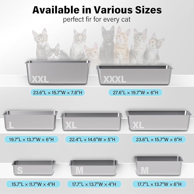 Stainless Steel Litter Box 2 Pack- 17.7" L x 13.77" W x 4" H Metal Cat Litter Box,Non Stick, No Smell,Easy to Clean,Metal Litterbox for Kitten,Elderly Cats,Bunny