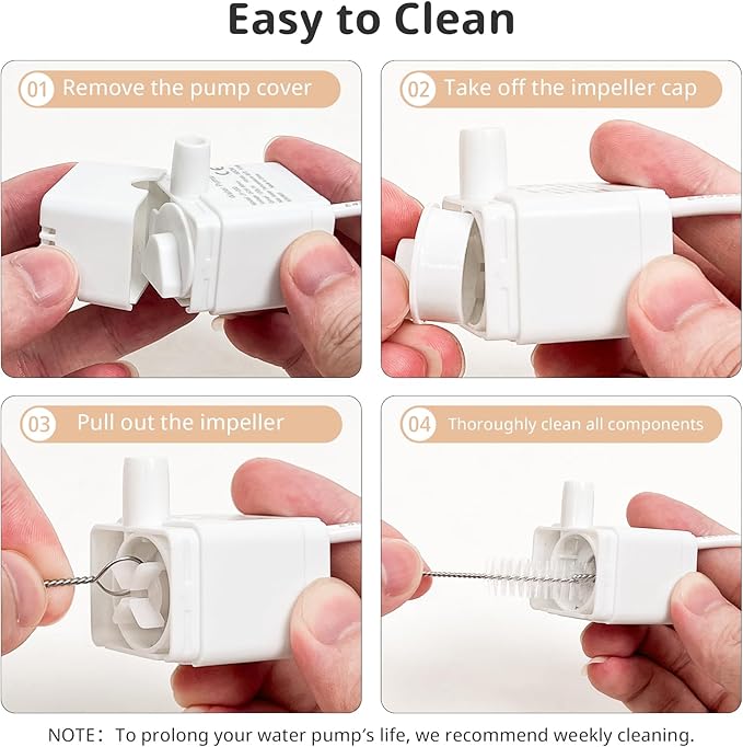 Cat Water Fountain Pump, JY-200 Pet Water Fountain Pump Compatible Motor Upgraded Units 2.0 74oz/2.2L Ceramic Cat Water Fountain, USB Cable (No Led & with Brush)