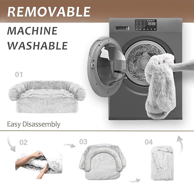 Calming Dogs/Cats Bed Mats, Dog Pad Washable Removable Couch Cover, Plush Long Fur Mat for Pets, Waterproof Lining, Perfect for Small, Medium and Large Dogs and Cats (Light Gray, 34"x30")