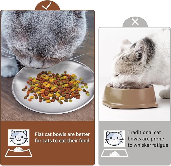 Fhiny 12 PCS Stainless Steel Cat Dish Set, 6.7" Wide Shallow Kitten Feeding Plate Replacement Basic Small Pet Bowl Metal Flat Dish for Stray Cats & Dogs