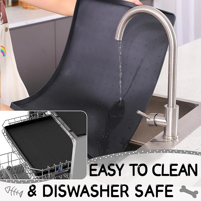 MateeyLife Silicone Cat & Dog Food Mat for Floors Waterproof, Anti-Slip Dog Bowl Mats for Food and Water, Pet Feeding Mats with Lip to Prevent Spills, Pet Placemat for Messy Drinkers to Protect Floors