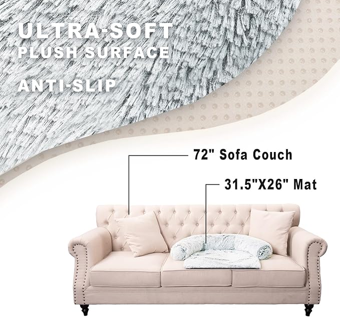 Calming Dogs/Cats Bed Mats, Dog Pad Washable Removable Couch Cover, Plush Long Fur Mat for Pets, Waterproof Lining, Perfect for Small, Medium and Large Dogs and Cats (Gradient Gray, M)