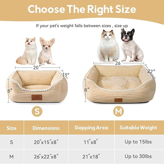 Rectangle Cat Dog Bed for Large Medium Small Pets Indoor Outdoor Machine Washable Sleeping Sofa Non-Slip Bottom Soft Puppy Bed Durable Orthopedic Calming Pet Cuddler (Small, Coffee)