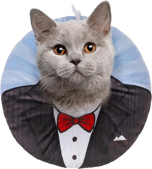 BEAUTYZOO Cat Cone Collar Soft, Cat Recovery E Collars After Surgery to Stop Licking, Adjustable Elizabeth Circle Collar Cute Pet Donut Pillow for Cats Kitten Puppy Small Dogs, Black Suit M