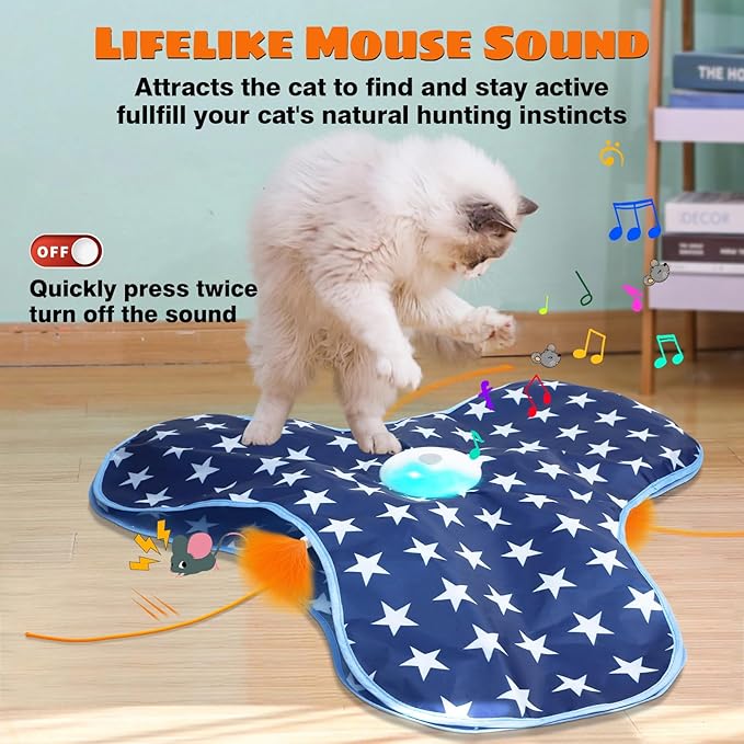 Cat Toys Interactive Hide and Seek with Chirping, Motion Activated Cat Exercise Catching Game Moving Concealed Feathers Hidden in Bag
