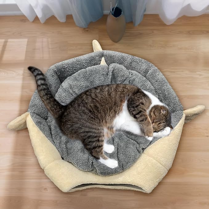 Cat Beds for Indoor Cats - Cute Animal-Shaped Cat Cave Bed for Larger Cat&2 Cats,Super Soft Calming Cat Tent for Kitten&Puppy,Small Dog,Warm Plush&Machine Washable&Removable Cotton Pad (Gray XL)