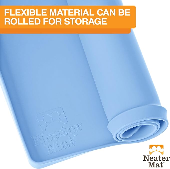 Neater Pet Brands Neater Mat Pet Mats for Food and Water, Cat & Dog Bowl Mat Waterproof Silicone, Feeding Tray, Dog Food Mats for Floors, Placemat w/Raised Edge for Under Bowls, 32" x 24", Light Blue