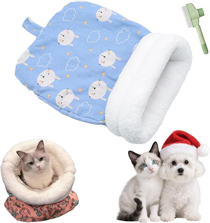Cozy Pet Nest for Cats, Cozy Pet Nest for Cats and Dogs, 2025 New Winter Sleeping Bag with Thickened Pockets, Cat Bed Cave Sleeping Bag,Self Warming Pad Sack for Kitten/Puppy (Blue, 18 * 22in)