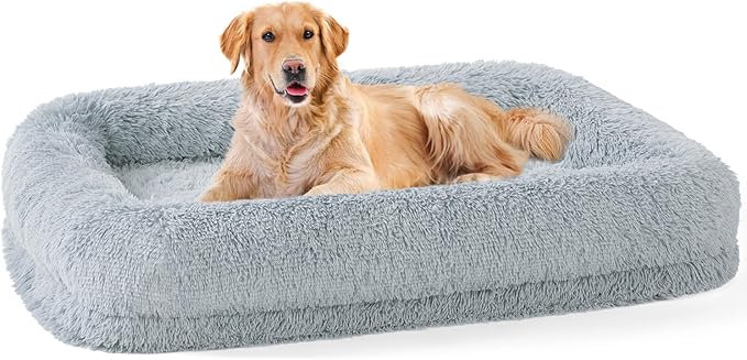 Extra Large Dog Bed - XL Dog Bed with Washable Removable Cover, Fluffy Waterproof Pet Sofa with Supportive Egg Foam and Nonskid Bottom, Grey