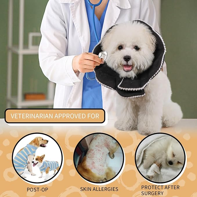 Adjustable Small Dog Cone,Soft Cat Recovery Cone Collar,Cute Cat Surgery Collar for Kitten,Puppy,Black,Medium