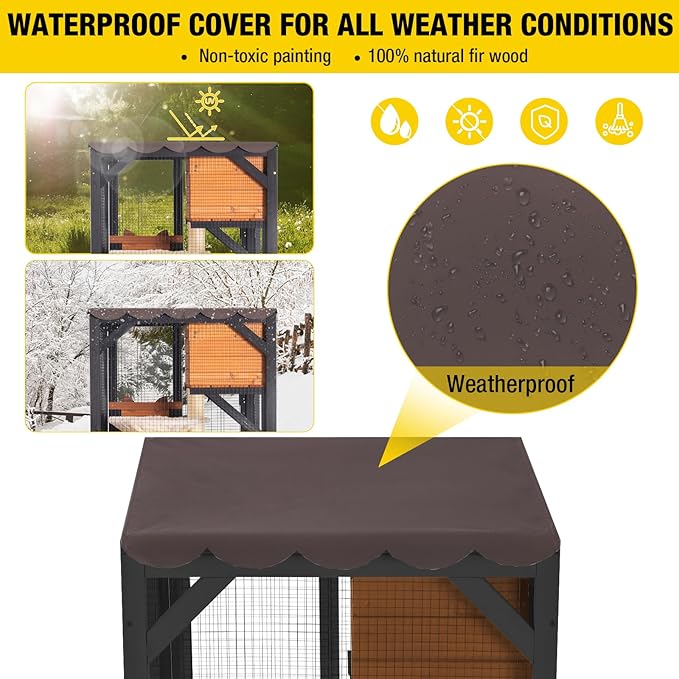 Aivituvin Cat House Window Catio Outdoor Cat Enclosure Mobile Kitty Shelter on Wheels Pet Cage with Resting Box,Hammocks,Waterproof Cover