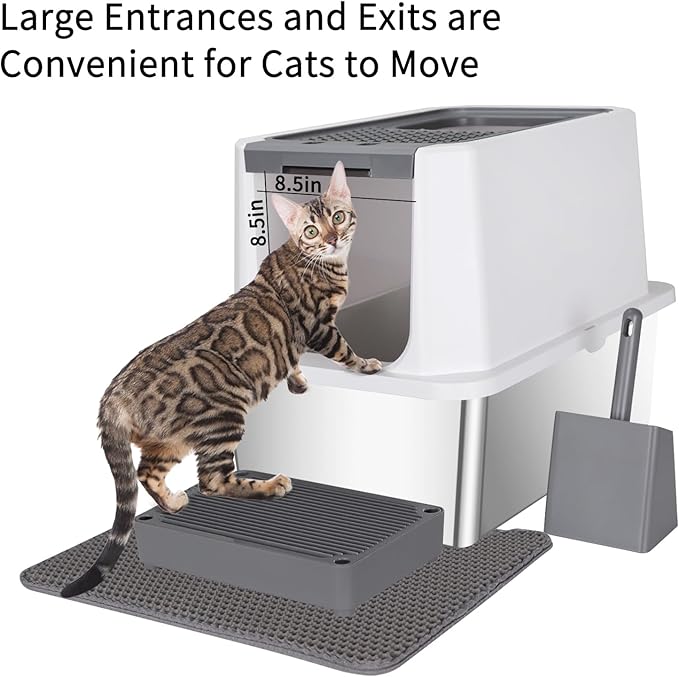 RIZZARI Stainless Steel Cat Litter Box, Odorless Enclosed Litter Box with Top Holes, Large Litter Pan for Small to Large Sized Cats (Dark Gray, 24" L*16" W*18" H)