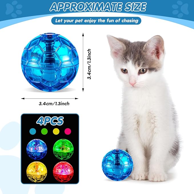 Frienda 4 Pieces Ghost Hunting Cat Ball Motion Light up Cat Balls LED Motion Activated Pet Ball Motion Light up Interactive Toys Pet Glowing Mini Running Exercise Ball Toys(Multicolored)