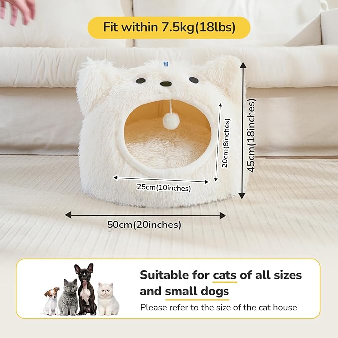 CATISM Cat Bed, Cat Beds for Indoor Cats, Cats Bed Cave for Indoor, Cozy Hooded Beds with Soft Cushion, Removable Washable