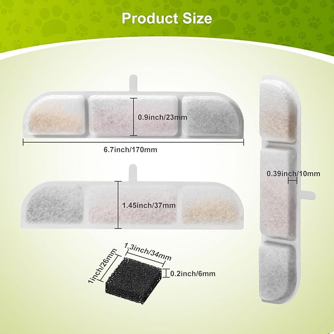 12 Packs Replacement Filters for 84oz/2.5L Fursink Pet Water Fountain, ZEKIRY Cat Water Fountain Filter, Triple Filtration Pet Fountain Filter Replacement(12 Filters & 12 Sponges)