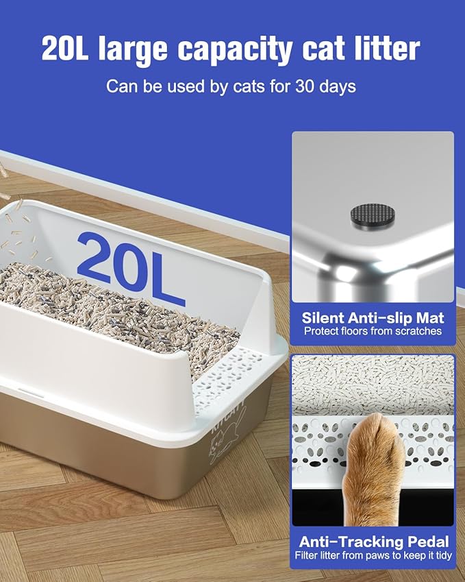 2PACK Stainless Steel Litter Box, Metal Litter Boxes with Lid High Sides, XL Extra Large Litter Box for Big Cats, Never Absorbs Odors, Leak-Proof, Stain-Free, Easy to Clean, Scoop Included（White）