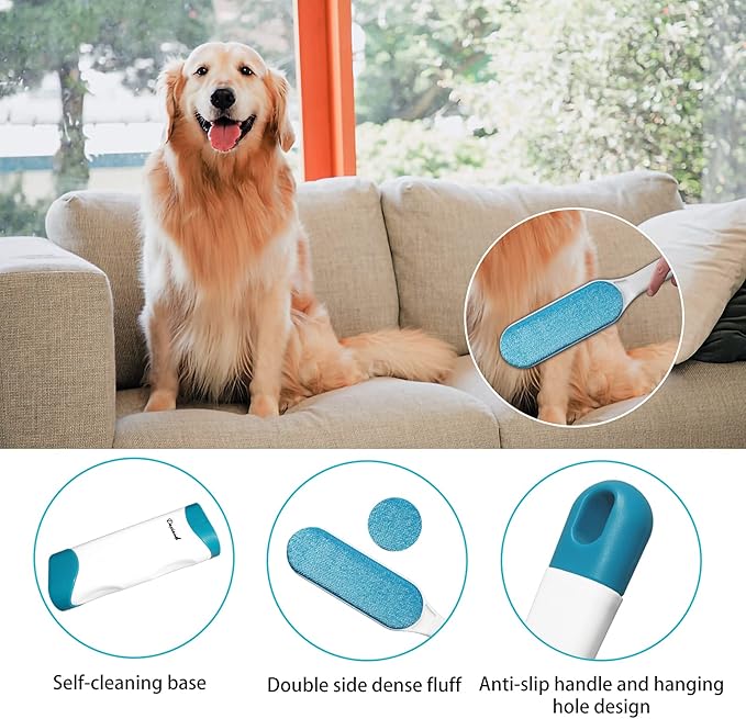 2 Pack Furniture Lint Remover Brushes, Double Sided Self Cleaning Loose Hair Catcher for Pet, Hair Cleaner for Clothes, Sofa, Carpet