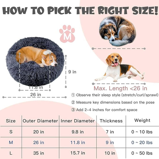 Himax Medium Dog Bed, Round Dog Bed with Blanket Attached, Comfort Fluffy Calming Dogs Beds Washable (20"/26"/35") Deep Grey