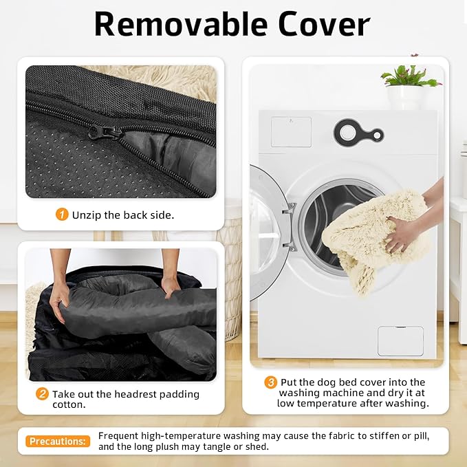 Calming Dog Bed Fluffy Plush Dog Mat for Furniture Protector with Removable Washable Cover for Large Medium Small Dogs and Cats (Extra Large (53x39.3x6), Beige)