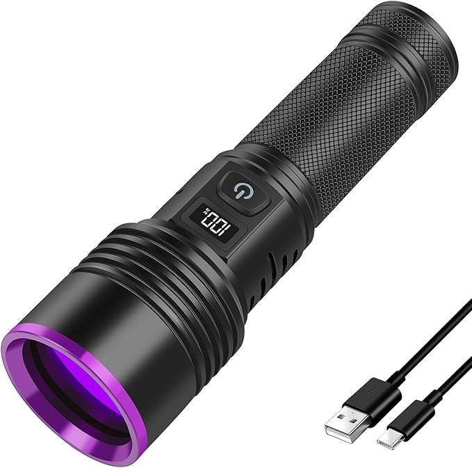 WINDFIRE UV Flashlight 365nm Black Light, Rechargeable Blacklight Flashlights with LCD Display, Powerful Ultraviolet Lights for Pet Urine Detection, Scorpions, Resin Curing, Uranium Glass, AC Leak