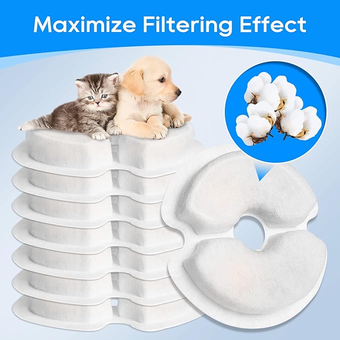 Cat Water Fountain Filter, 10 Pack Replacement & 10 Pack Pre-Filter Sponges, Fit for 67oz/2L & 84oz/2.5L Automatic Cat Pet Dog Fountain