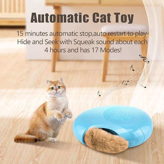 Migipaws Cat Toys,Interactive Fluffy Ball,Squeak Hide and Seek in a Mice Hole,Smart Kitten Teaser,Automatic Timer On Off, Plush Fur Tail Refill