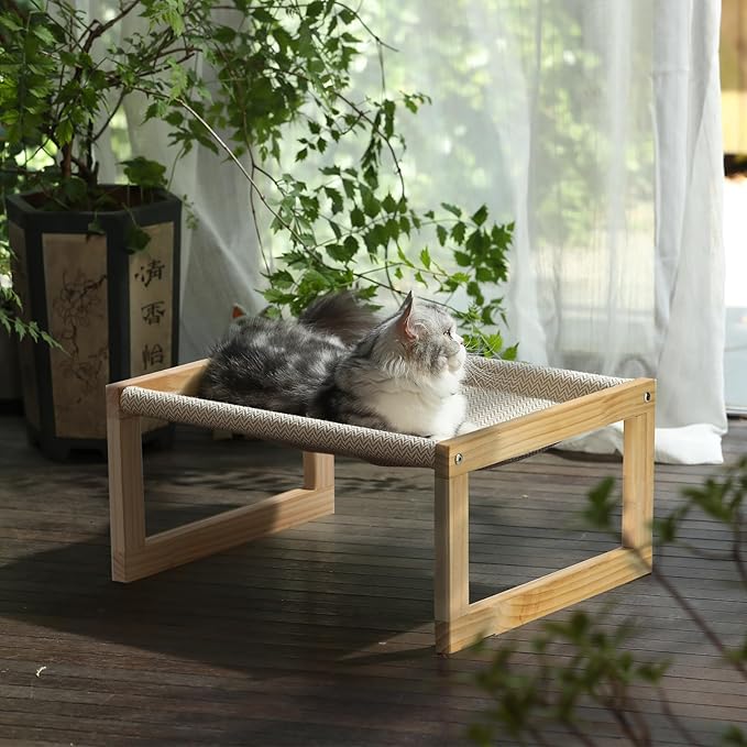 FUKUMARU Dog Bed, Large Breathable Cat Bed, Wooden Cat Hammock for Outdoor, 21 X 16.5 Inch Elevated Pet Furniture Suitable for Kitty, Puppy, Rabbit, Bunny and Small Animal