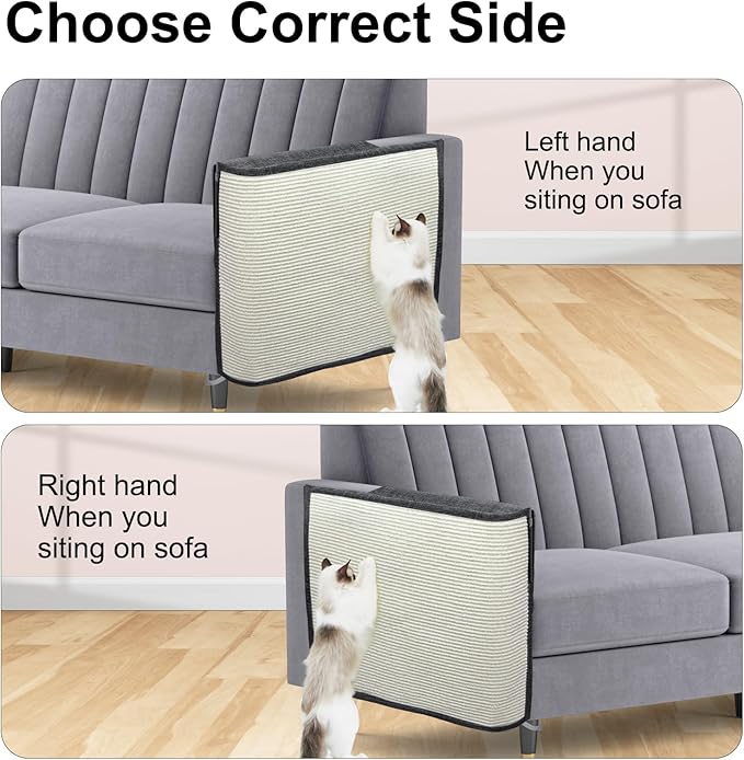 Upgraded Cat Scratch Furniture Couch Protector with 27.6’‘L*19.6’‘W Natural Sisal for Protecting Large Area Couch Sofa Chair(Dark Grey/Right Handed)